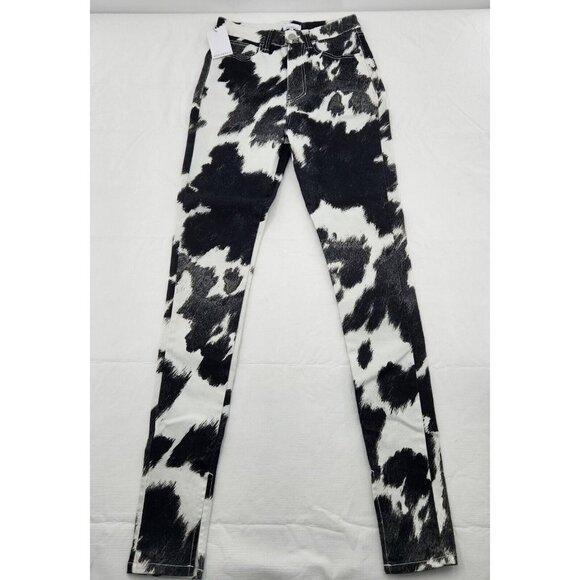 We Wore What Cow Print Black and White Stiletto Slit Jeans SIZE 25 - Picture 1 of 8